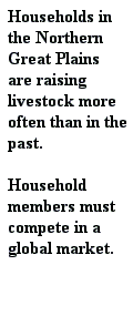Households in the Northern Great Plains are raising livestock more often than in the
past.  Household members must compete in a global market.
