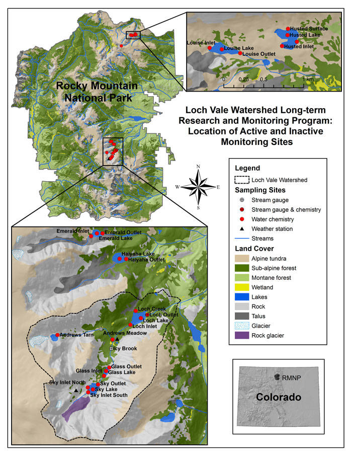 Loch Vale Watershed Research Program Sampling Sites Map