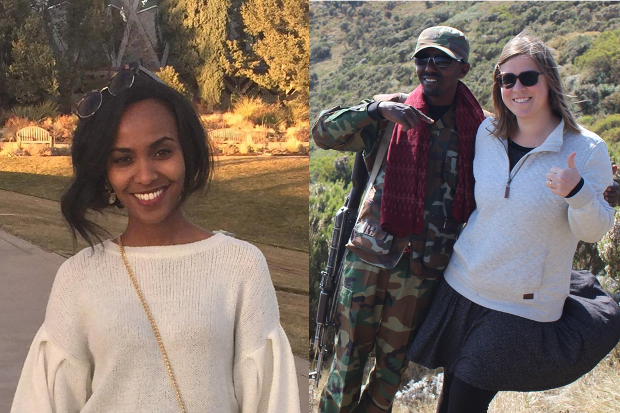 Bethlehem Astella (left) and Cara Steger with Admassu (right) were awarded fellowships  through the Center of Collaborative Conservation