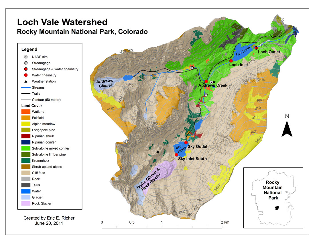 Loch Vale Watershed Sampling Sites Map